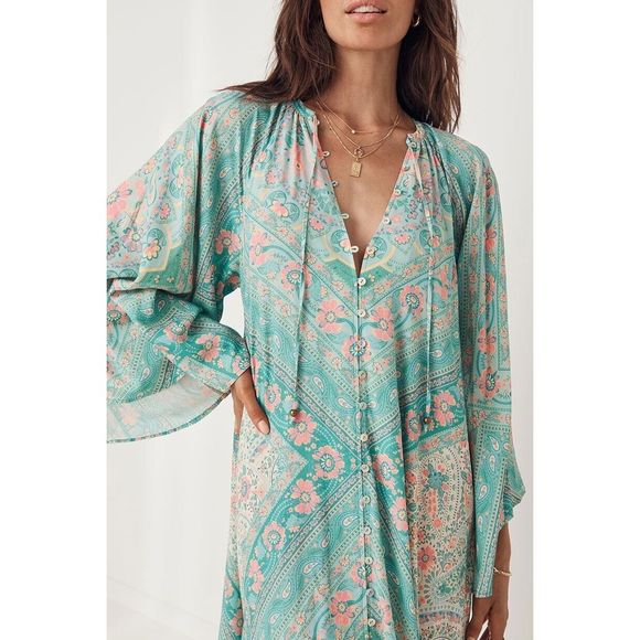 NWT Farrah Half Moon Gown in Aqua Size Xs - Picture 3 of 10